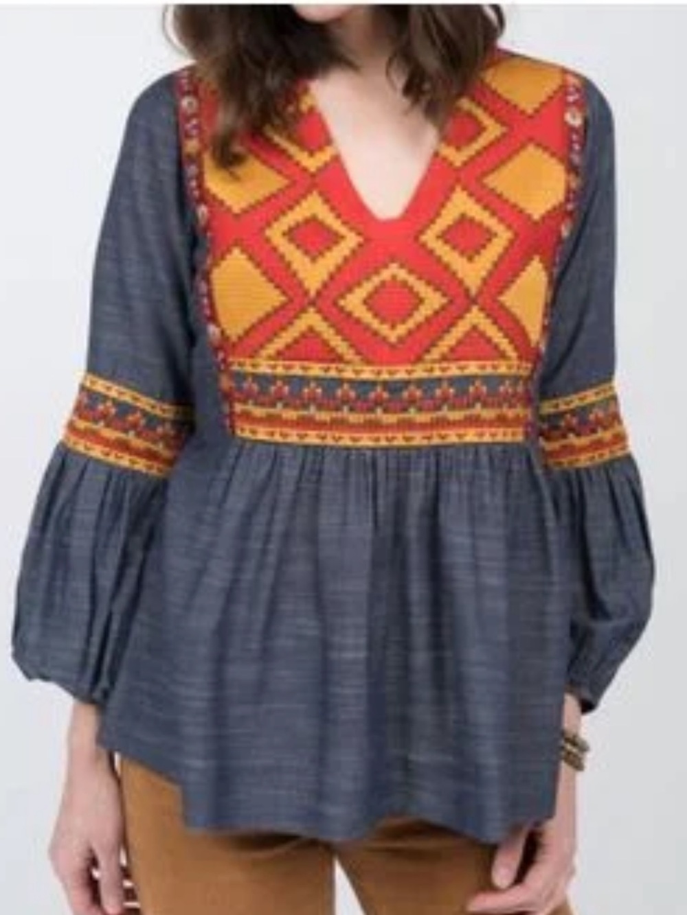 Ivy Jane Embroidered Boho Peasant Top Medium